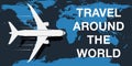 Travel around the world. Airplane over the world map - illustration vector
