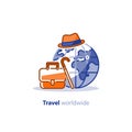 Travel around the world concept, tourism services, bag and earth globe Royalty Free Stock Photo