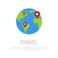 Travel Around World Map Pointers On Earth Globe Over Template White Background Royalty Free Stock Photo