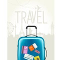 Travel around the world - modern suitcase with travel tags