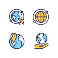 Travel around world pixel perfect RGB color icons set