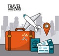 Travel around the world. plane ticket passport pin map international