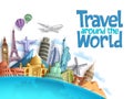 Travel around the world vector background and template with famous landmarks and tourist destination Royalty Free Stock Photo