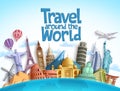 Travel around the world vector design with famous landmarks and tourist destination Royalty Free Stock Photo