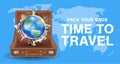 Travel around the world with world landmark in bag Royalty Free Stock Photo