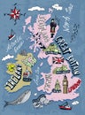 Tourist illustrated map of the Great Britain and Ireland.