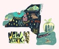 Illustrated tourist map of New York state, USA.