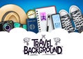 Travel Background Banner Template with Travelling 3D Realistic Items Royalty Free Stock Photo