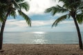 Travel background beautiful sand beach with palm tree and sea. i Royalty Free Stock Photo