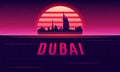 Travel background vectors illustrations, Futuristic retro skyline Dubai