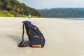 Travel Backpack on Summer Sea Beach