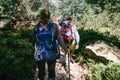 Travel backpacking lifestyle Group traveler backpack walking for