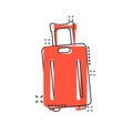 Travel bag icon in comic style. Luggage cartoon vector illustration on white isolated background. Baggage splash effect business Royalty Free Stock Photo