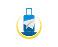 Travel bag with paper plane and yellow swoosh Royalty Free Stock Photo