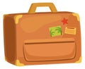 Travel bag with stickers. Cartoon vacation baggage icon