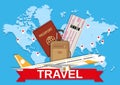 Travel bag and world map Royalty Free Stock Photo