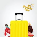 Travel bag in yellow color and summer time illustration