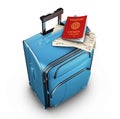 Travel Bags Colored with passport and tickets, 3d Illustration