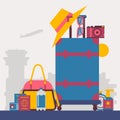 Travel bags packed for summer vacation at the seaside, vector illustration. Baggage suitcase ready for airport departure
