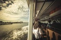 travel in Bangkok by the Chao Phraya Express Boat. Royalty Free Stock Photo