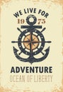 Travel banner with anchor, helm and Rose of Wind