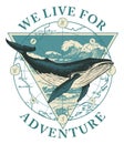 Travel banner with big hand-drawn whale and old map Royalty Free Stock Photo