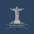 Travel banner or logo of Rio de Janeiro and Brazil with Christ s