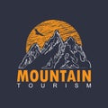 Travel banner with mountains, sun and flying eagle Royalty Free Stock Photo