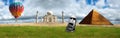 Travel Banner Panorama Panoramic Taj Mahal, Pyramids