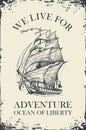 Travel banner with sailing ship and inscription