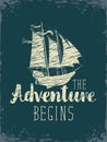 Travel banner with sailing ship and inscription Royalty Free Stock Photo