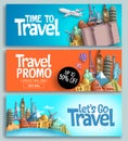Travel banner set vector template design with travel and tour text Royalty Free Stock Photo