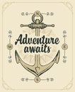 Travel banner with a ship anchor and inscription Royalty Free Stock Photo