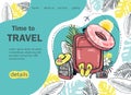A travel banner with a suitcase, backpack, or airplane for a popular travel blog, landing page, or travel site. Hand-drawn vector