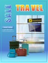 Travel banner. Vector travel banner. Vector vacation flyer with flight schedule and luggage on the airport background