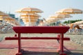 Travel beach Romagna - beach and sea in Rimini with red rescue b Royalty Free Stock Photo