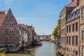 Travel Belgium medieval european city town background with canal