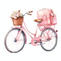Travel bicycle watercolor illustration, travel clipart