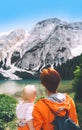 Travel on Braies Lake Lago Di Braies in Dolomites, Italy, Euro