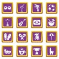 Travel Brazil icons set purple square vector