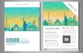 Travel brochure design with famous landmarks and world map. Template for Travel and Tourism Business concept. Vector