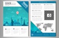 Travel brochure design with famous landmarks and world map. Template for Travel and Tourism Business concept. Vector