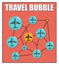 Travel Bubble connection icon solution for Tourist industry to travel safely between disinfected country