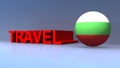 Travel with bulgaria flag on blue