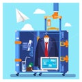 Travel, business trip concept. Businessman holding travel suitcase Vector illustration in flat style Royalty Free Stock Photo