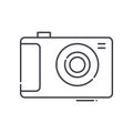 Travel camera icon, linear isolated illustration, thin line vector, web design sign, outline concept symbol with Royalty Free Stock Photo