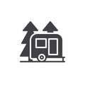 Travel camper trailer in forest icon vector