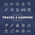 Travel and camping line icons set