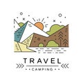 Travel camping logo design, adventure, travel, tourism, mountaineering and outdoor activity label vector Illustration Royalty Free Stock Photo