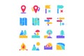 Travel Camping Simple Flat Icon Set